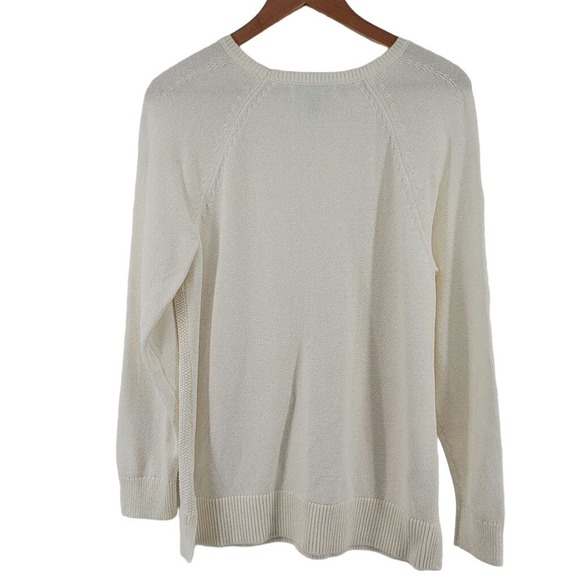 Karen Scott Textured Cable Knit Crew Neck Sweater Large Cream - Picture 6 of 6